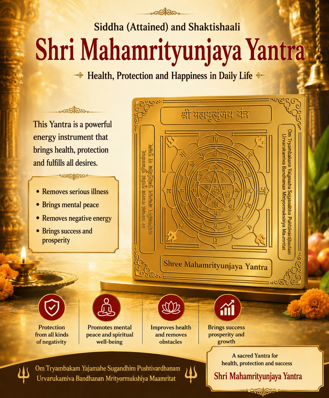 Individually prepared pure copper Maha Mrityunjaya Yantra